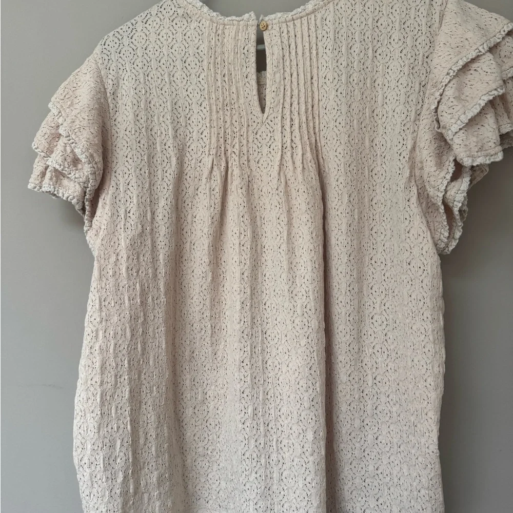 Anthropologie Ruffle Sleeved Cream Lace Blouse - Picture 9 of 13